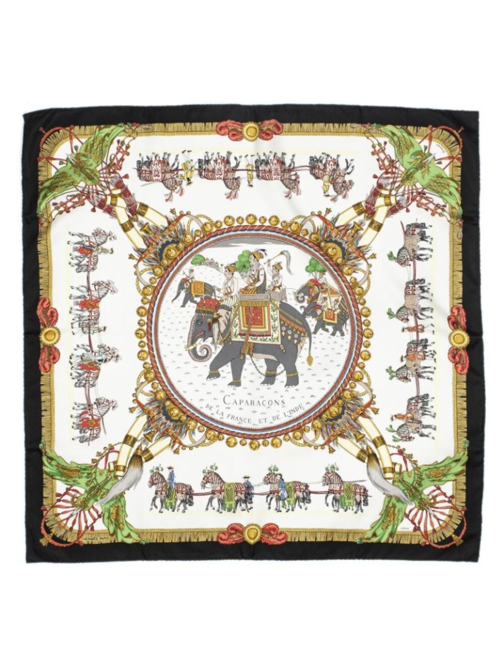 Hermes Scarf Black Red Green Silk - Picture 2 of 5